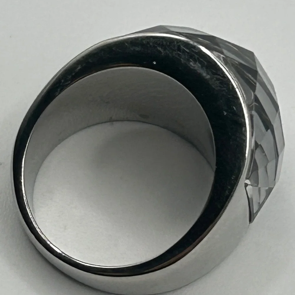 Modern Simona Collini Italy Statement Ring Faceted Crystal Stainless Steel Sz 9